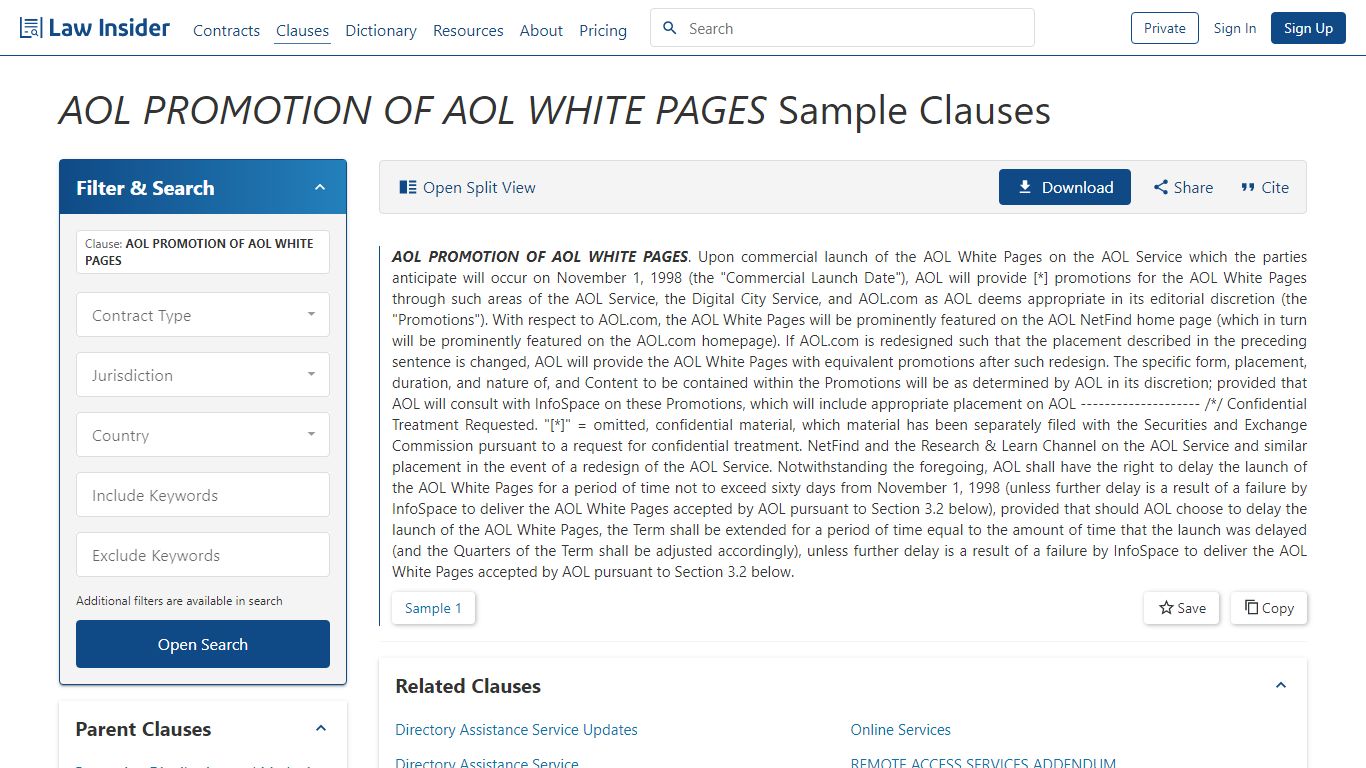 AOL PROMOTION OF AOL WHITE PAGES Sample Clauses | Law Insider